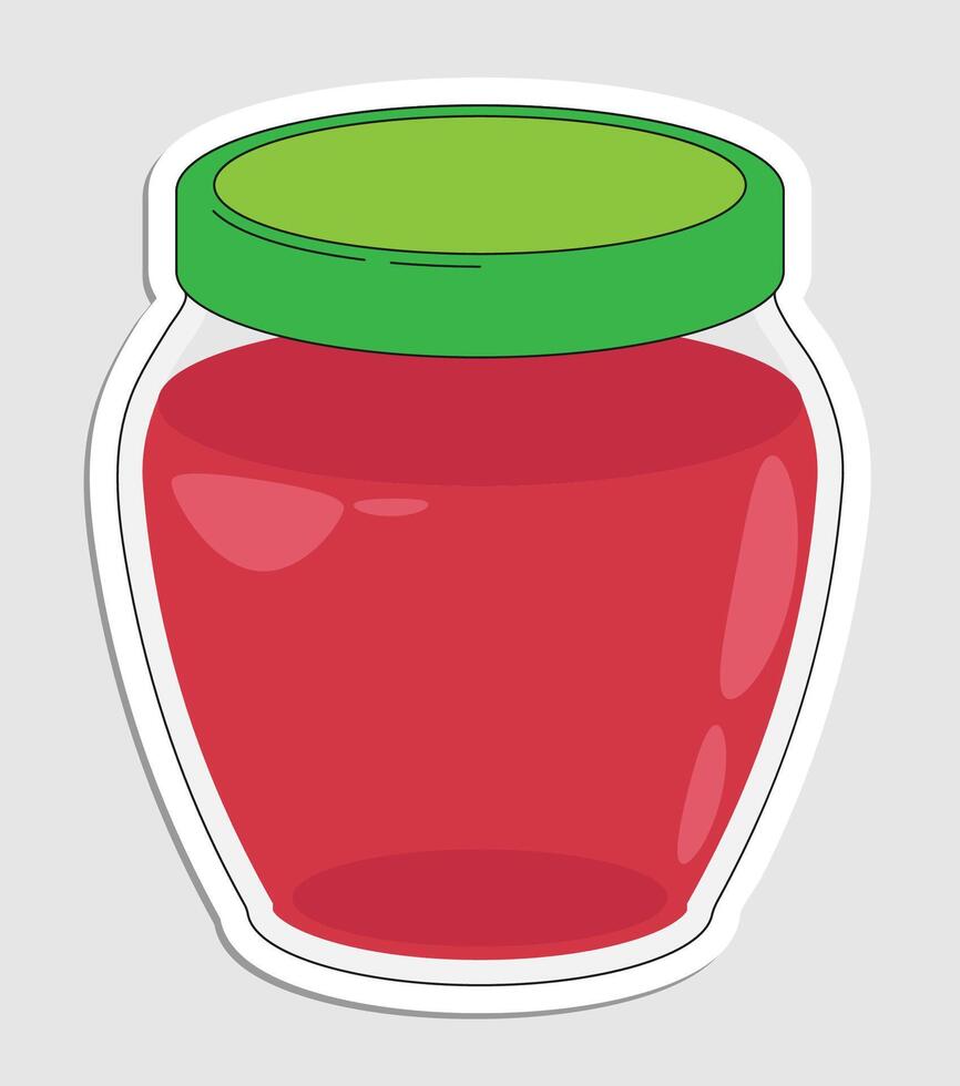 Packaged jar of jam or compote in doodle style. Hand drawn cartoon icon with stroke. Cartoon vector