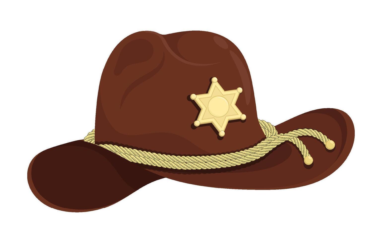 Brown sheriff hat with hexagonal gold star. Headdress with symbol of law enforcement officer. vector