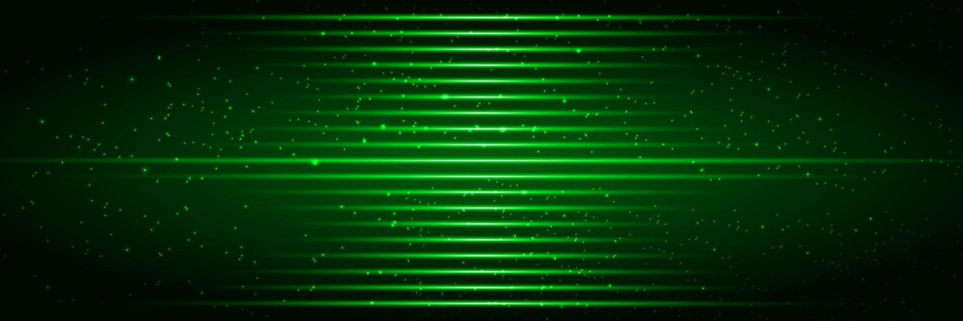 Green speed lines, laser light effect, futuristic background, neon lights on black, star, space, banner, web, cover, presentation, design vector