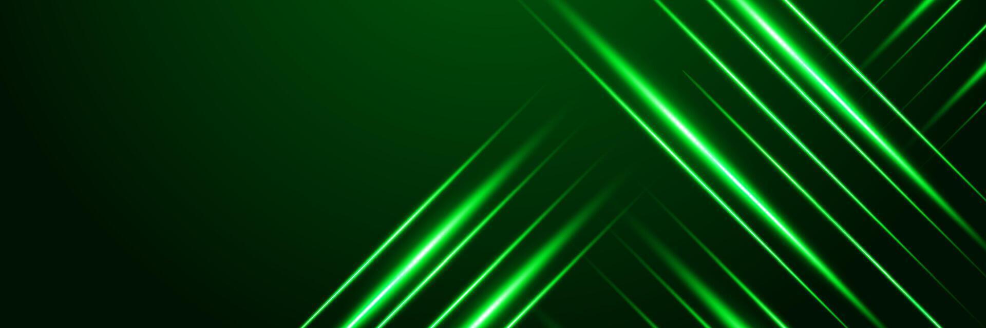 Green lines background, diagonal lines, futuristic glowing neon lights, banner, website, cover, presentation, social media post vector