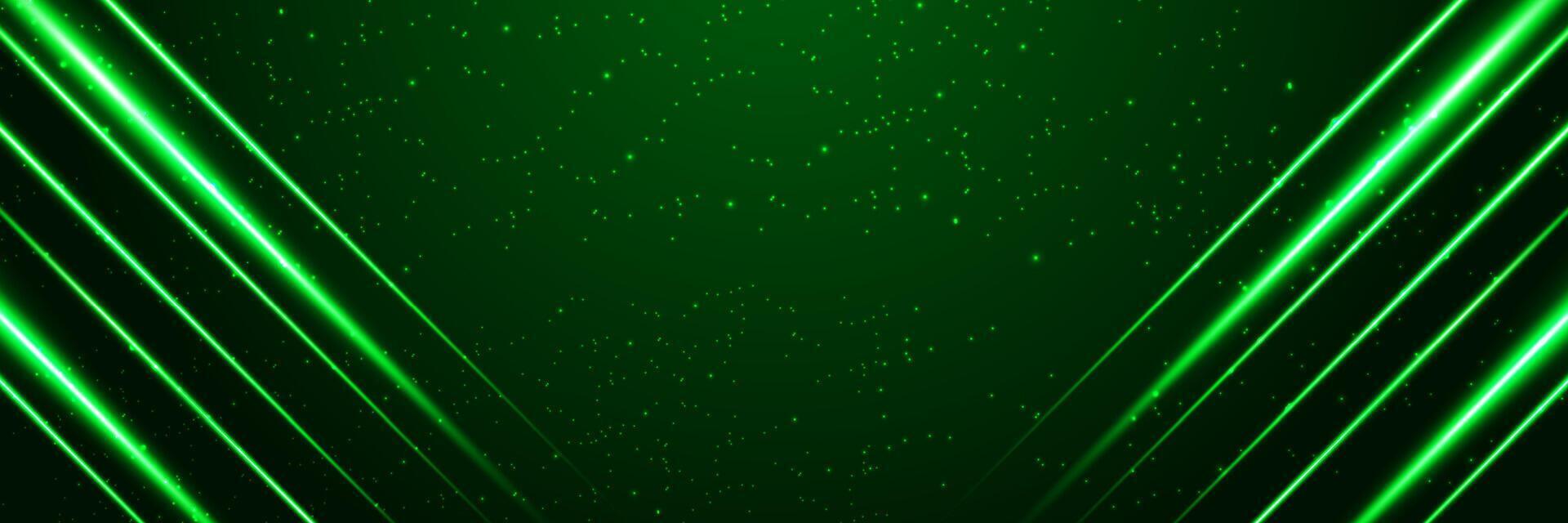 Abstract green technology background. Futuristic glowing green neon lights. Diagonal for banner, web, cover, presentation, social media post, advertising marketing. vector