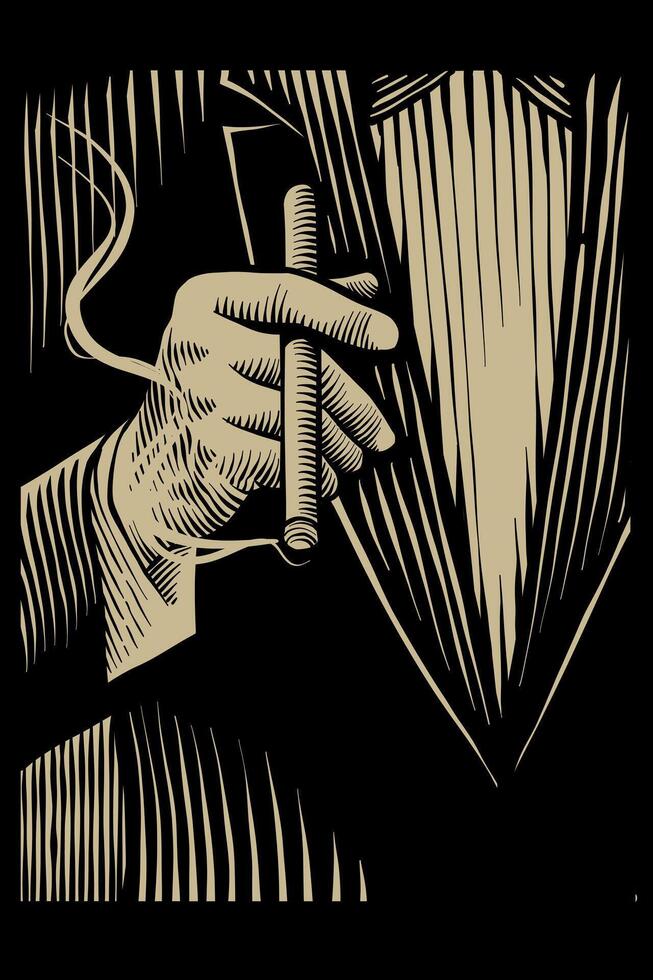 illustration of a man holding a cigar in his hand in a carved style vector
