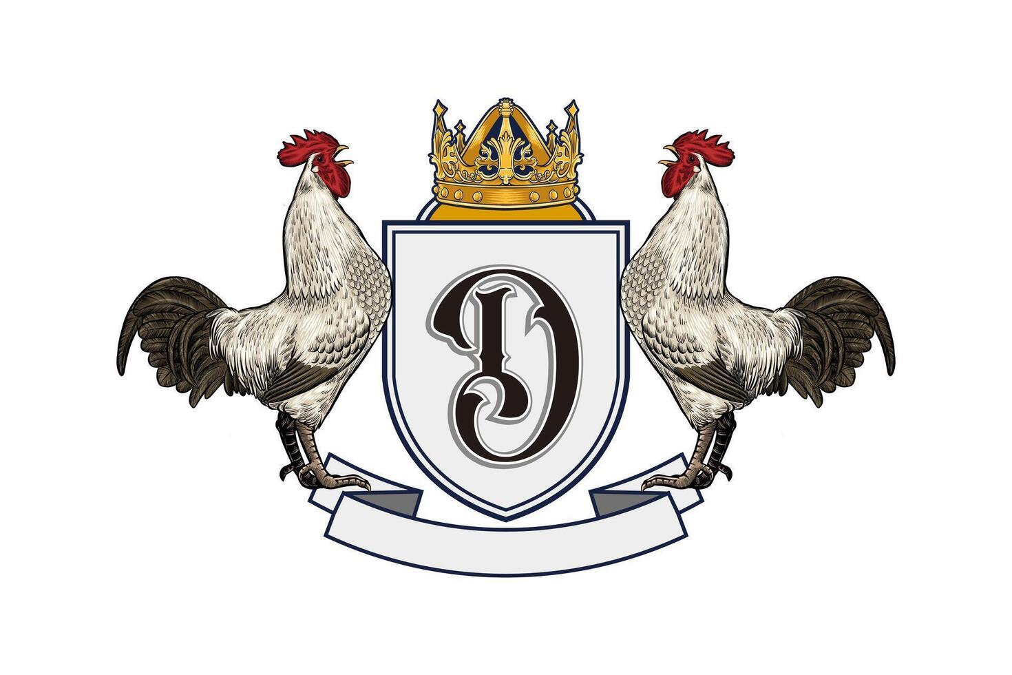 Coat of arms with roosters and crown vector