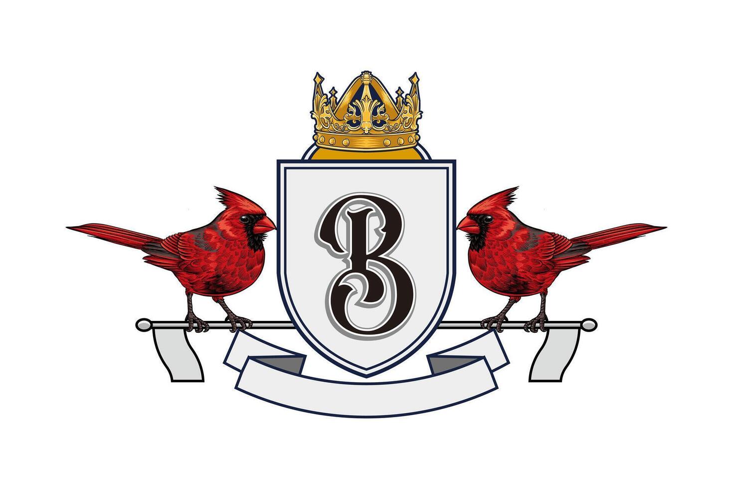 Logo with red cardinals and crown vector