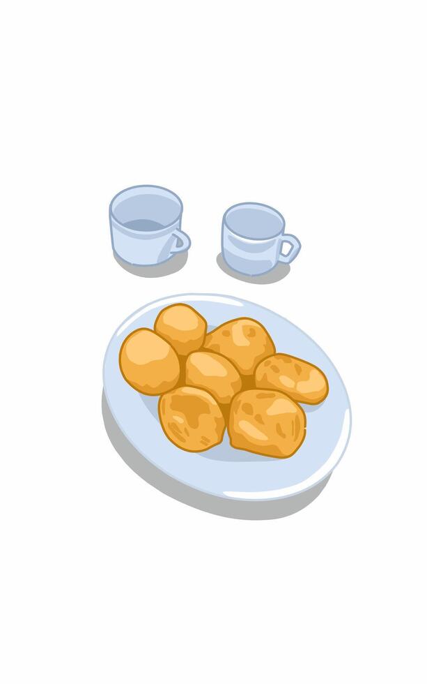 Plate of golden snacks and tea vector