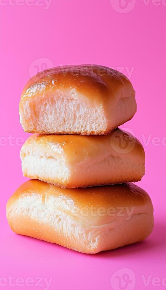 Bun bread stack baked cake for simple snack food with pink story background photo