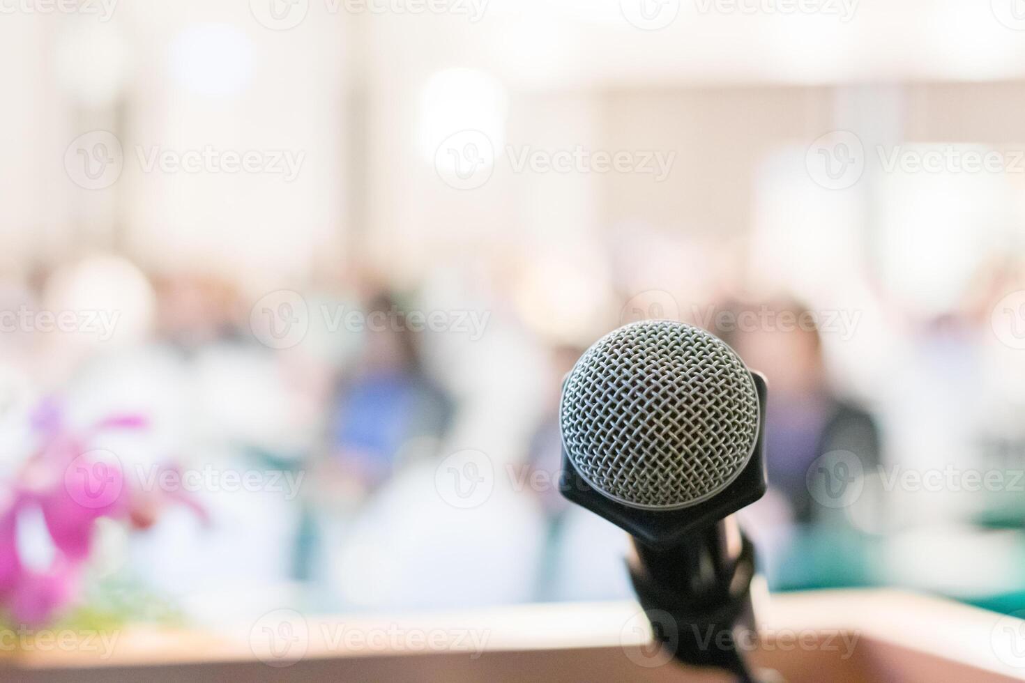 microphone with a softly blurred conference room background photo