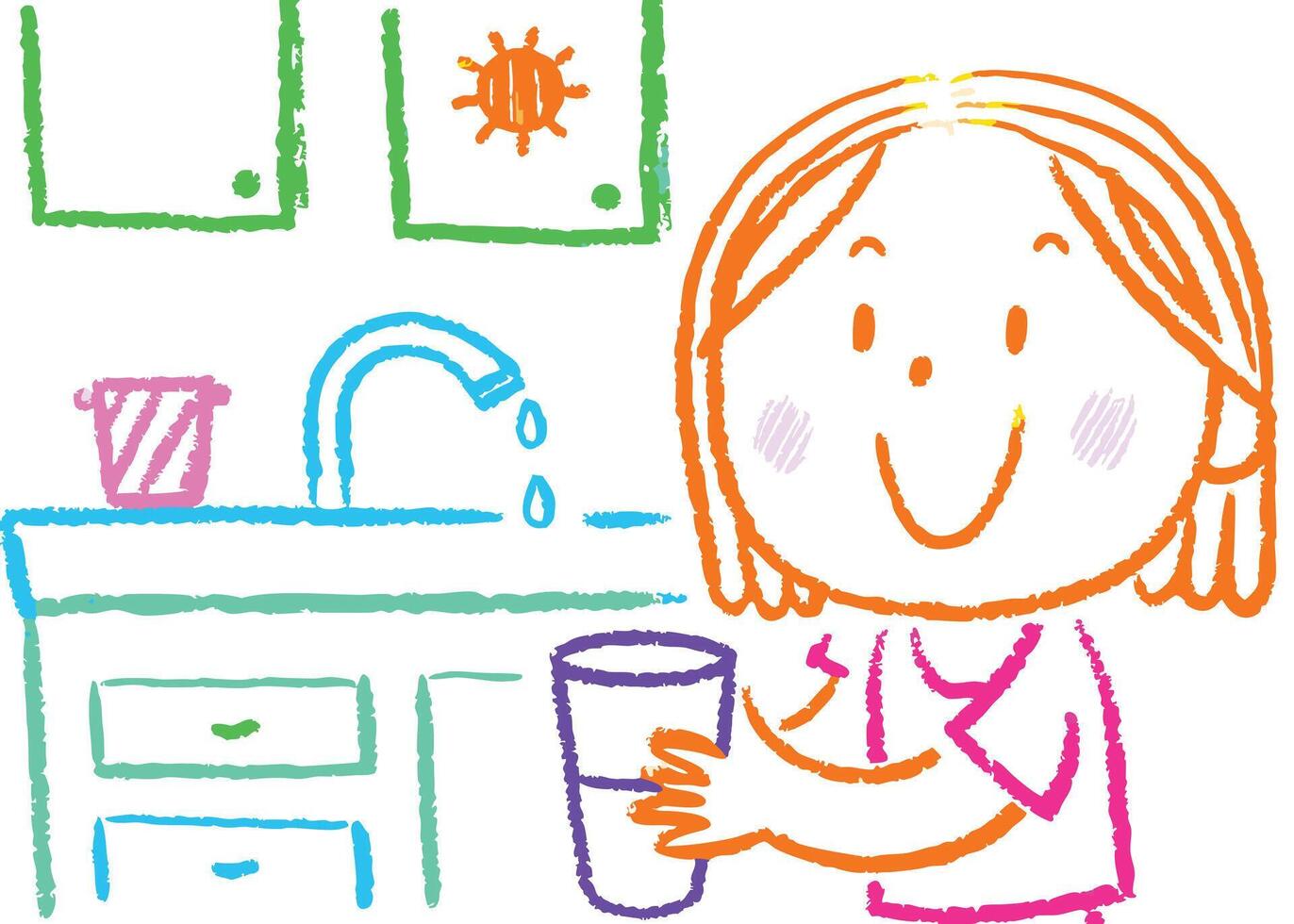 Cartoon girl with aglass of water drawing vector
