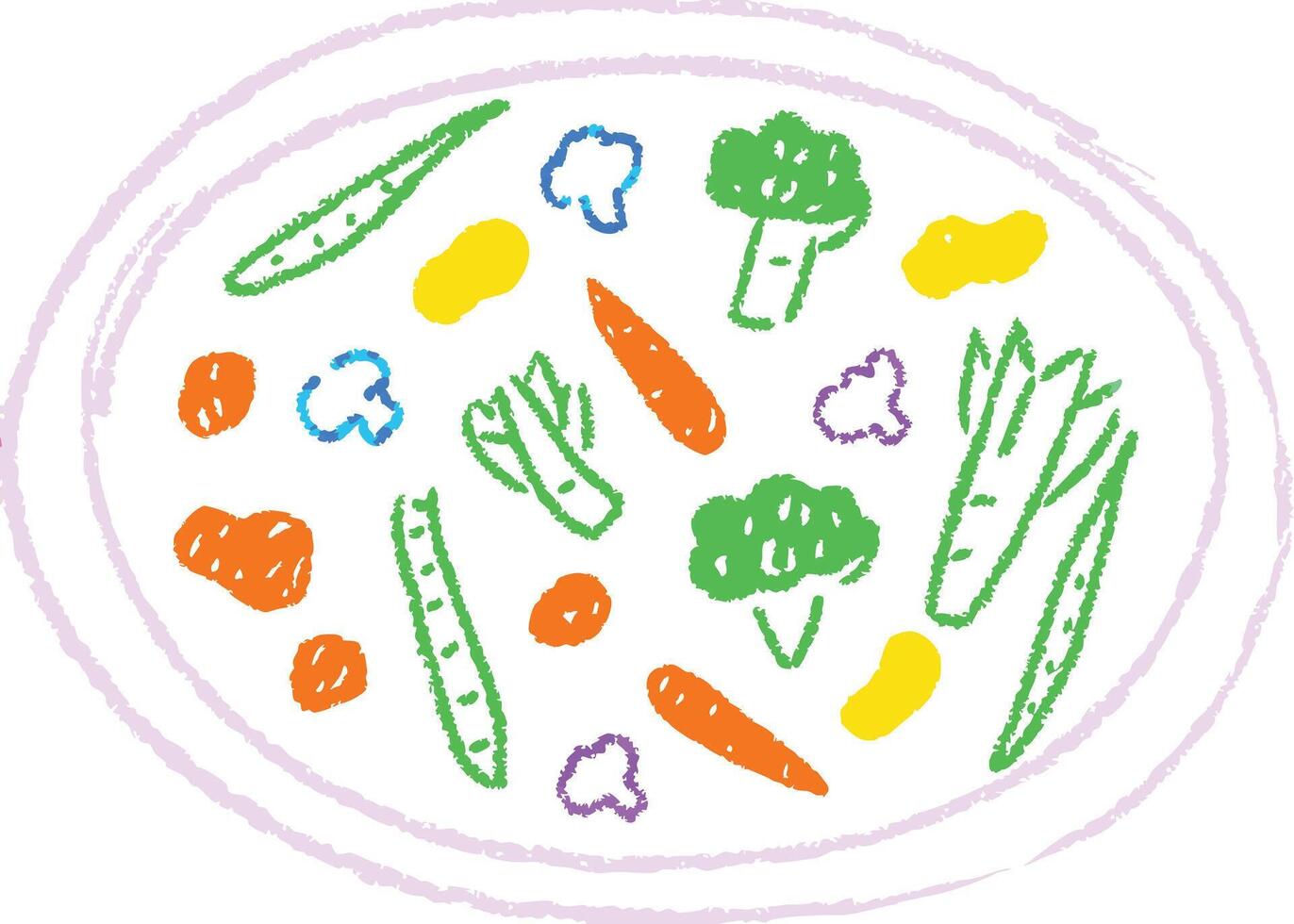 Kids Drawing of colorful begetables on plate vector