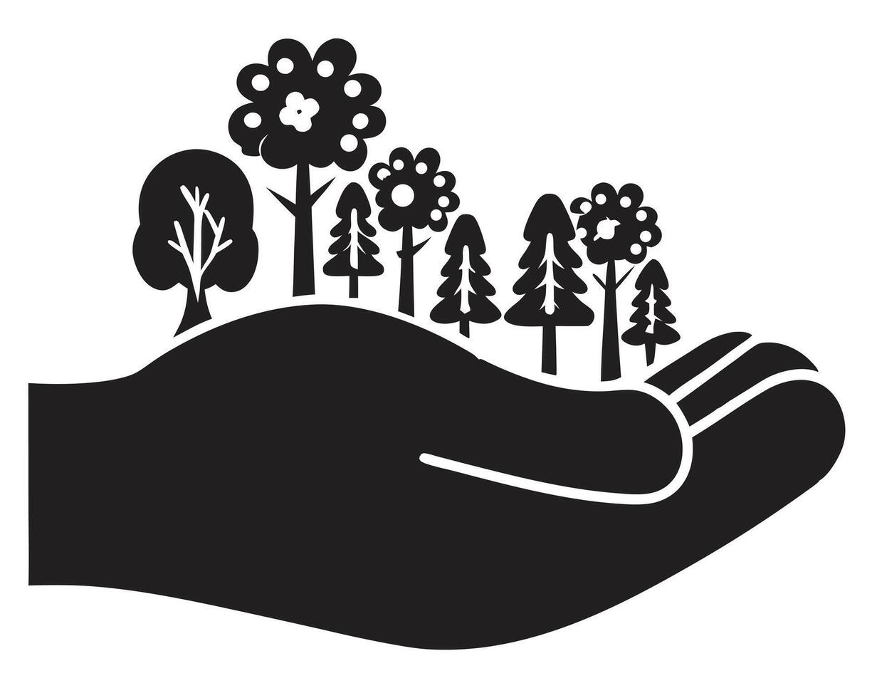 Green tree nature love symbol, hand drawn plant leaf cartoon shilhouette vector