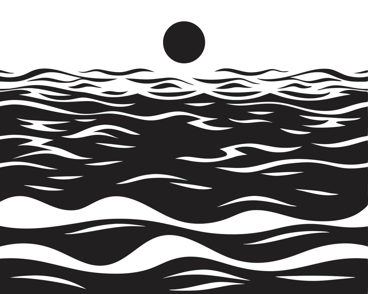 Black and white illustration of a boat on a summer ocean wave, perfect for a nature inspired design vector