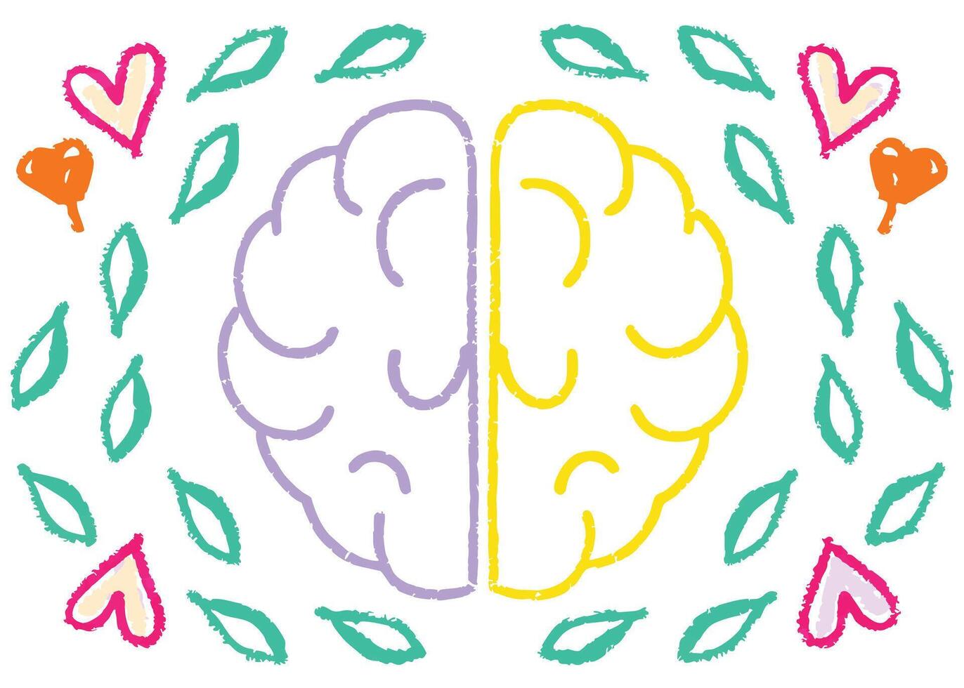 Colorful brain in cartoon style with crayon color vector
