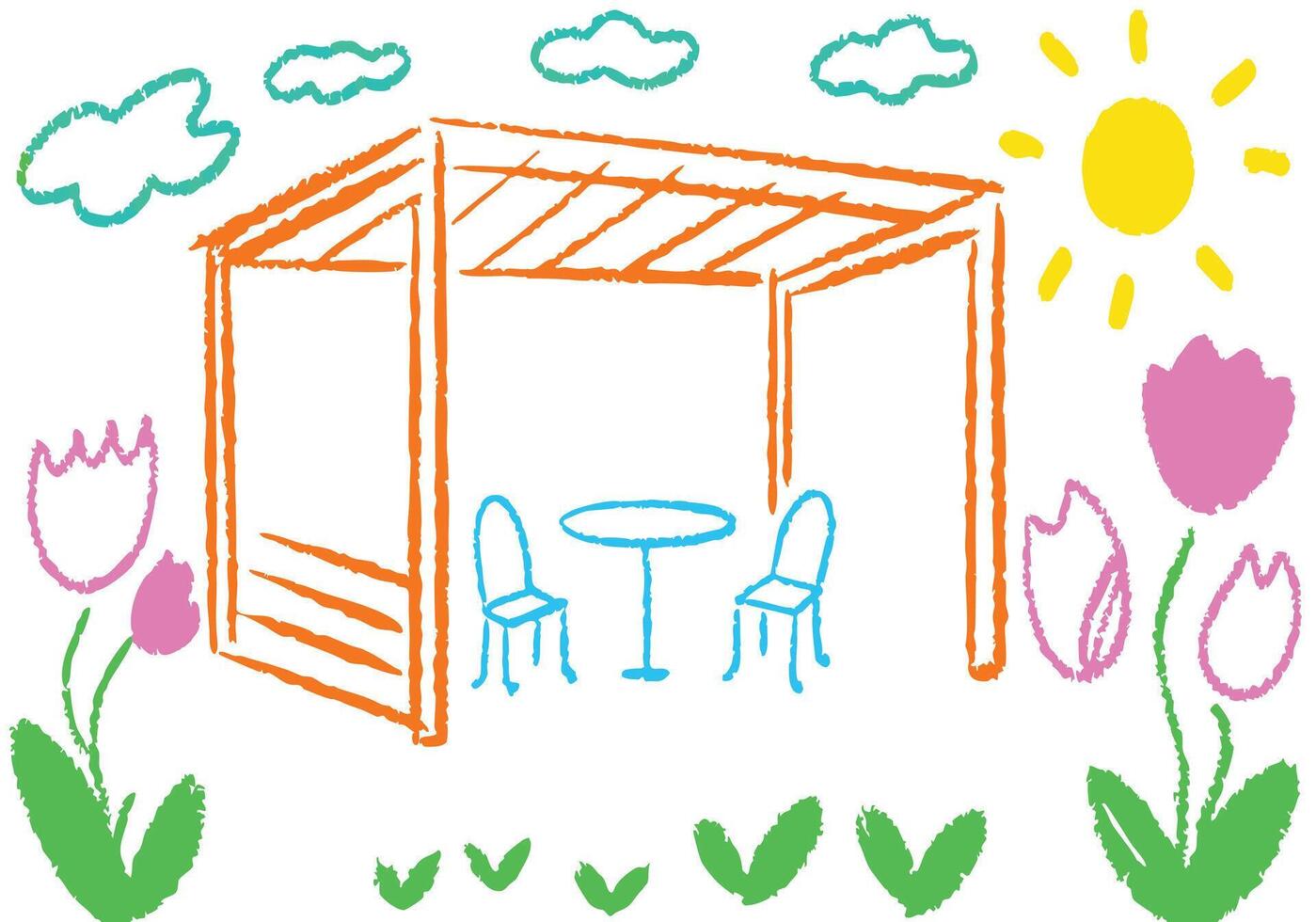 a cartoon interior home design with a child bed and a garden flower drawing, featuring a watering can with summer flowers vector