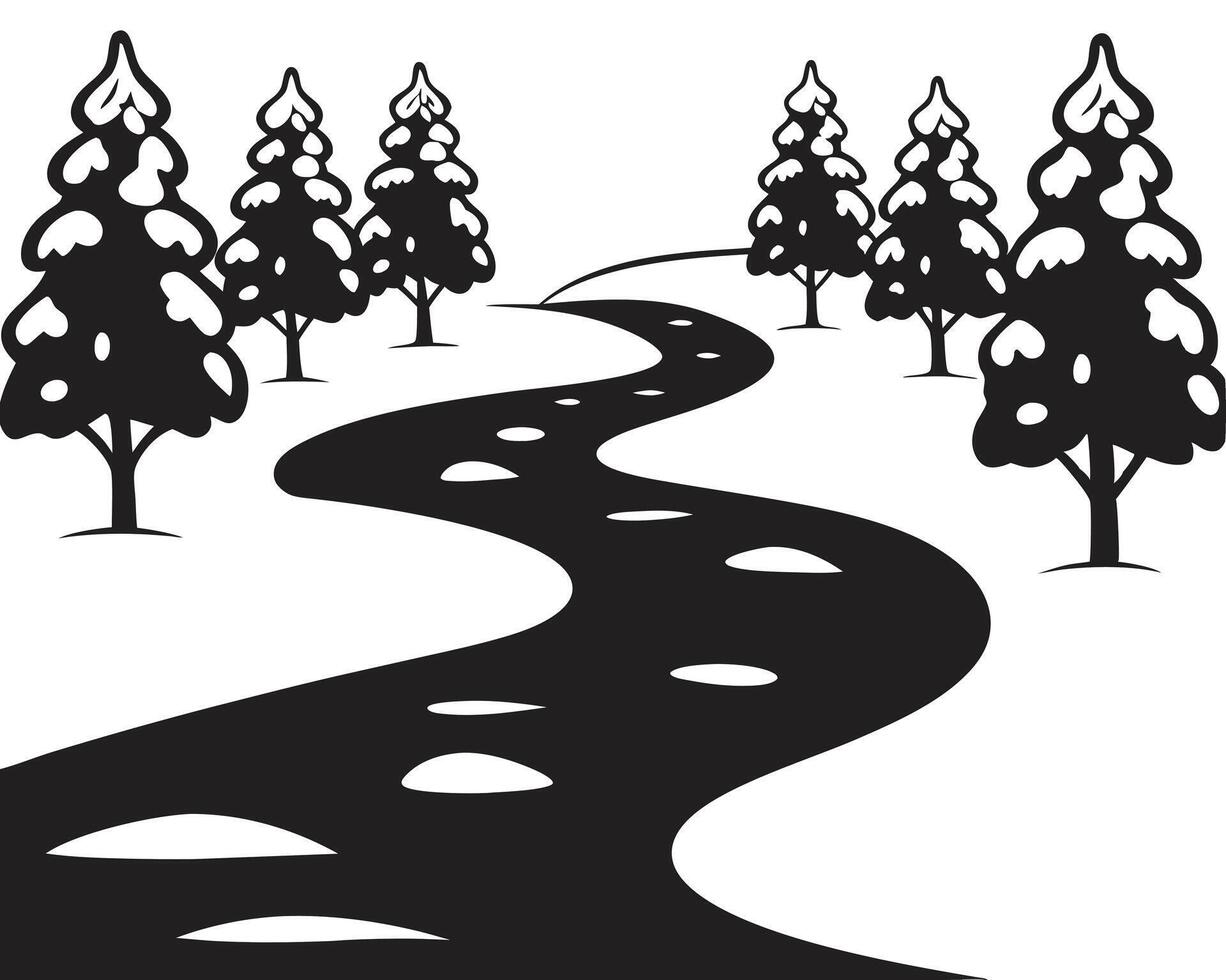Forest road with snowy winter trees vector
