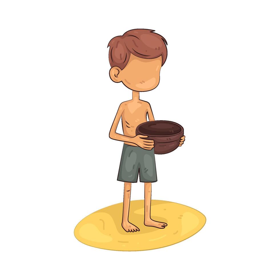 Homeless poor man holding bowl vector