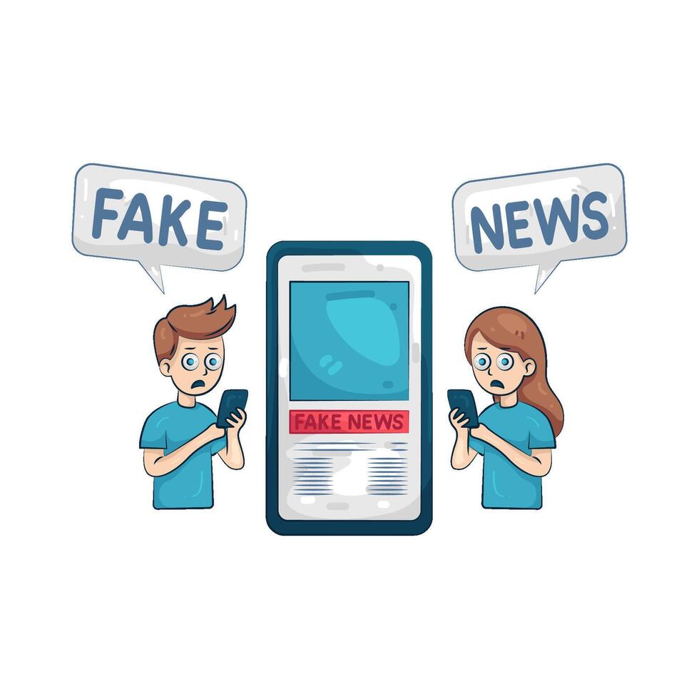two people are looking at fake news on social media vector