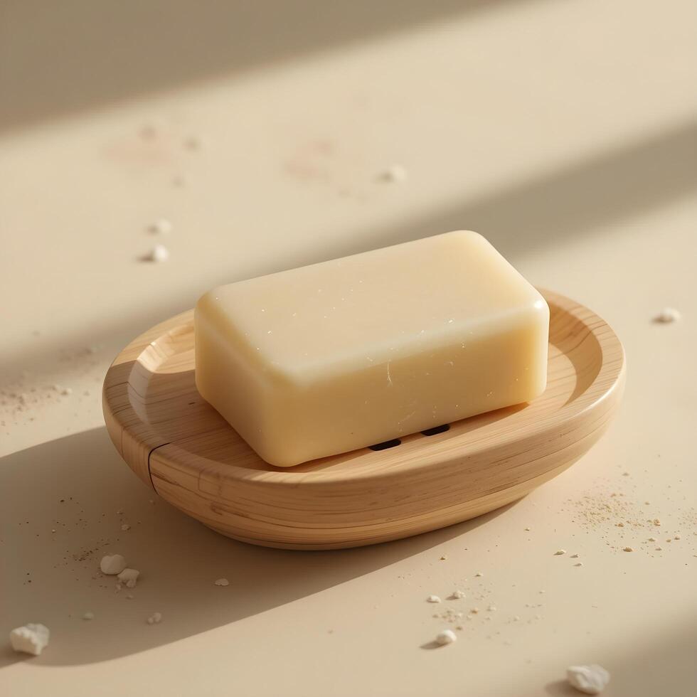 Natural Soap Bar with Wooden Dish photo
