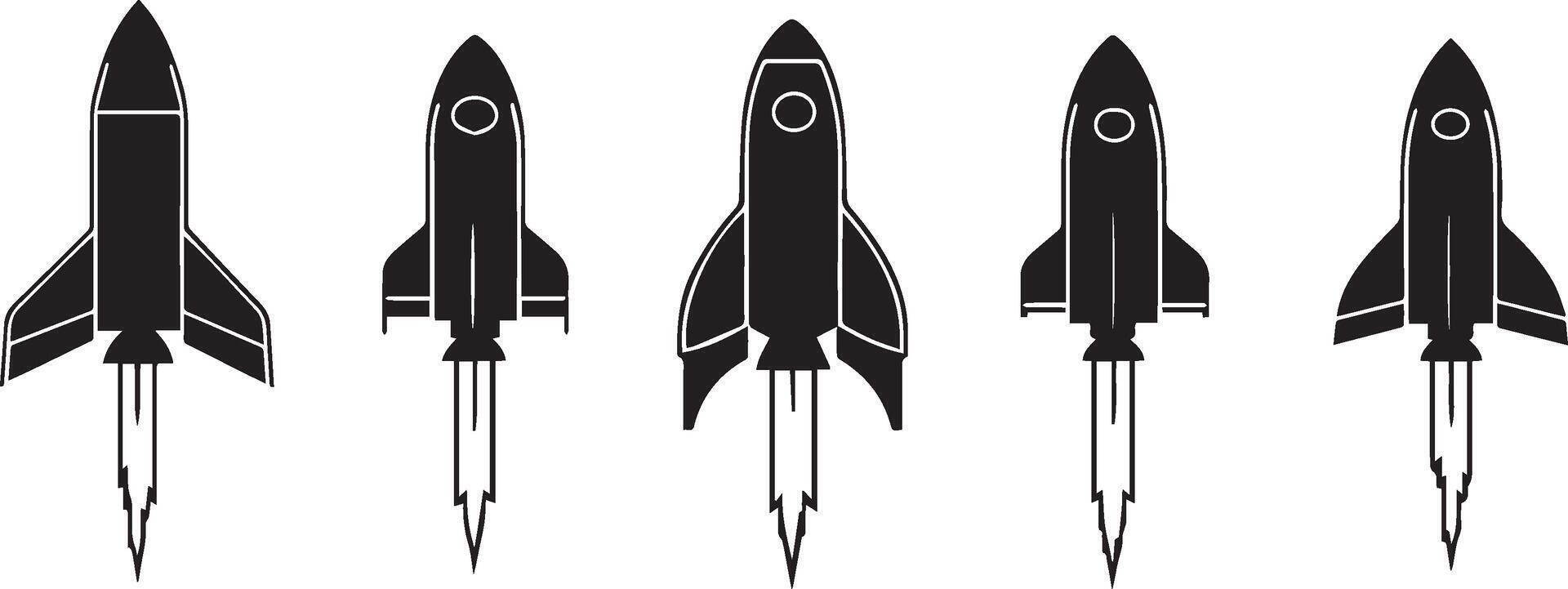 Five Rocket Ship Icons A Simple Graphic Set for Business and Technology vector