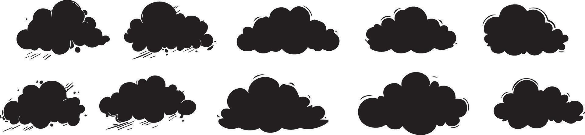 Ten Unique Cloud Silhouettes Graphics for Design Projects vector