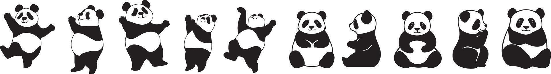 Ten Unique Panda Poses A Striking Black and White Graphic vector