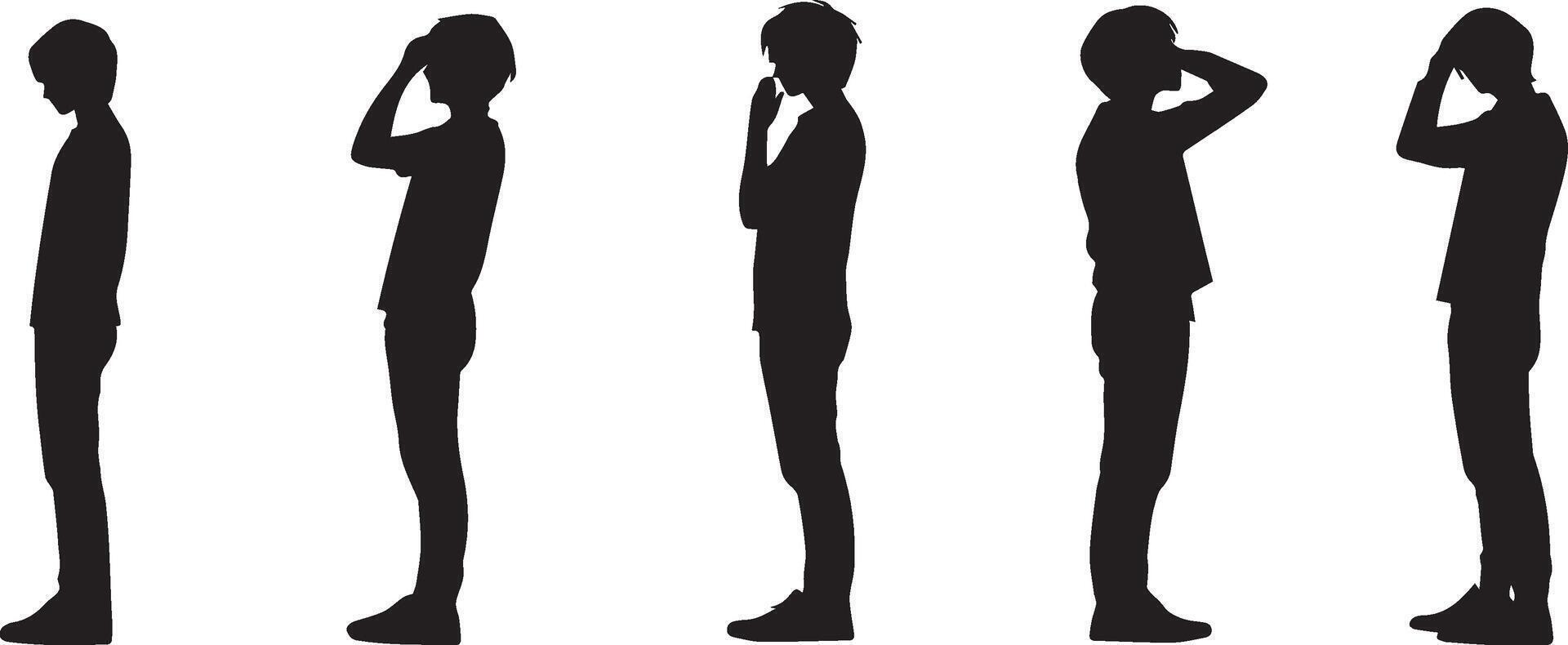 Male Silhouettes A Series of Poses Reflecting Thought and Emotion vector