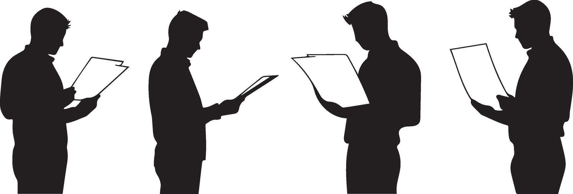 Silhouette Men Reading Documents Business Study Review Concept vector