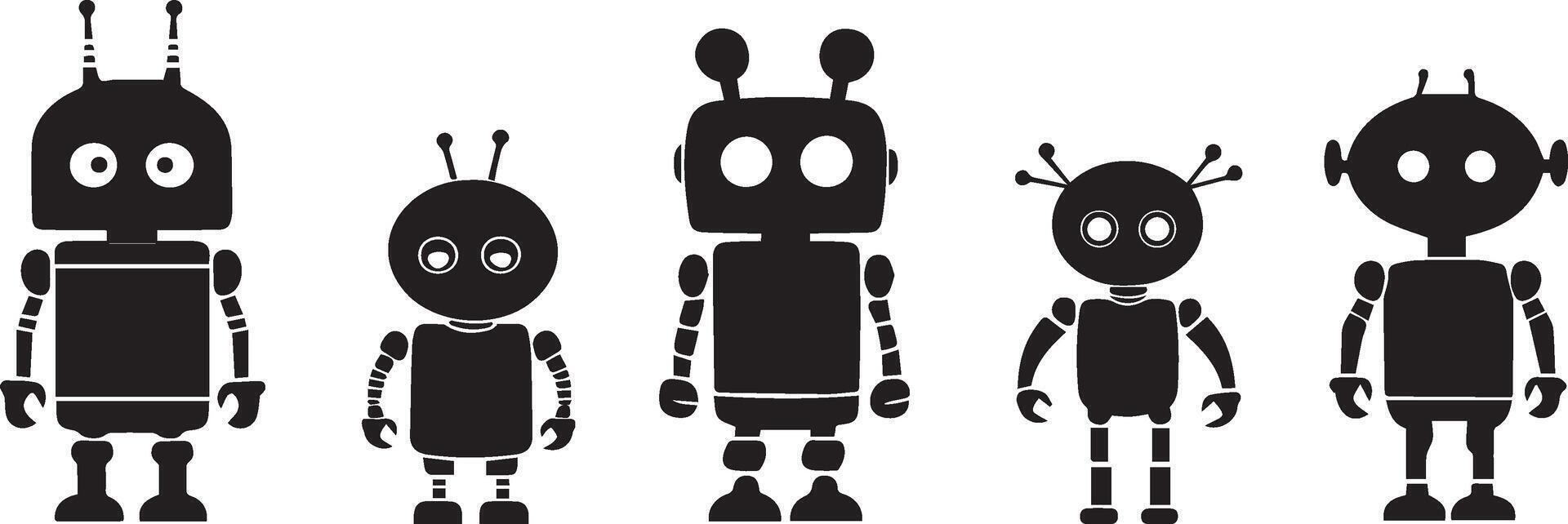 Silhouette Robot Family Cute Graphics for Design Projects vector