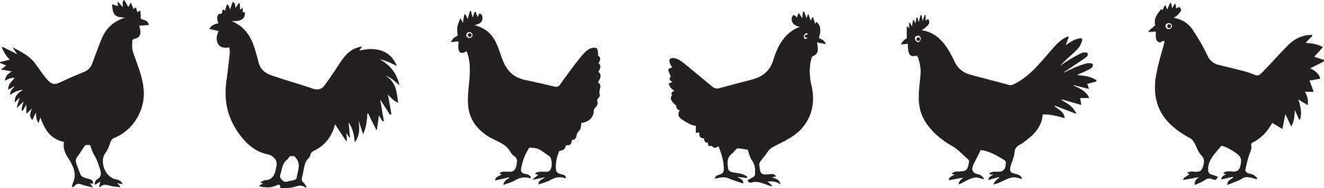 Silhouette Chicken Collection Farm Animal Graphics for Design Projects vector