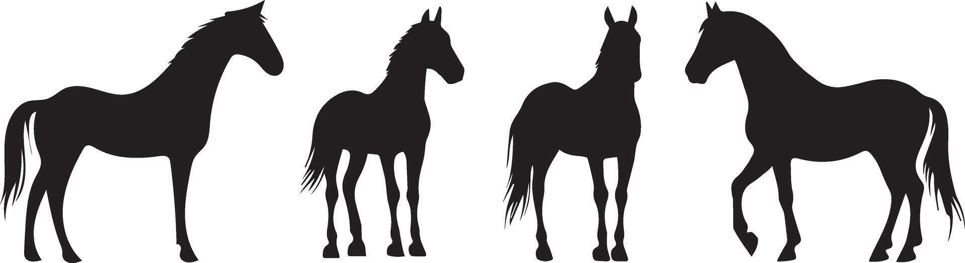 Four Horse Silhouettes A Collection of Elegant Equine Illustrations vector