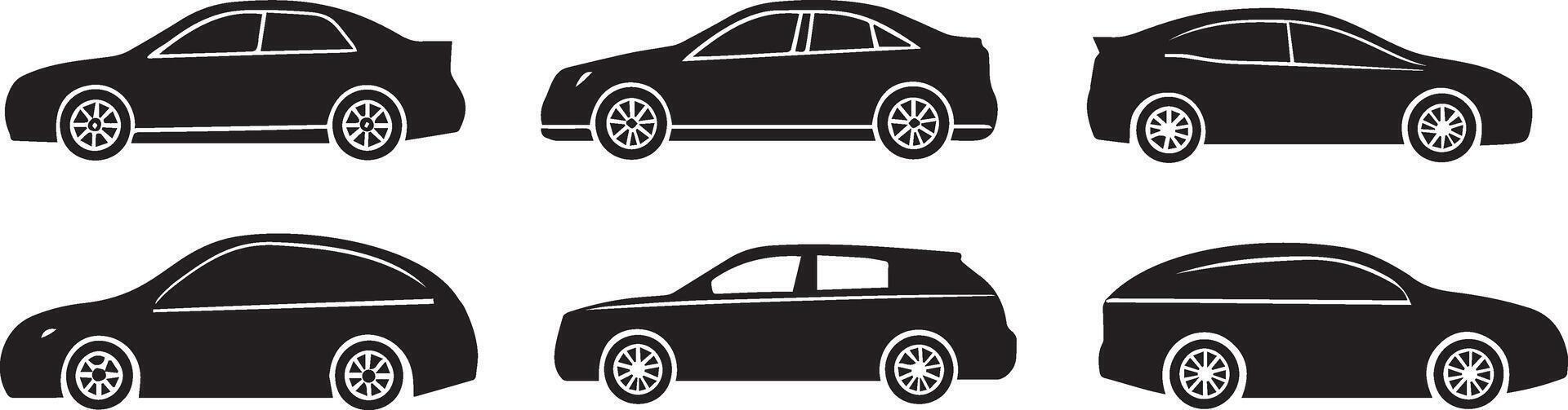 Six Sleek Car Silhouettes Perfect for Automotive Designs Projects vector
