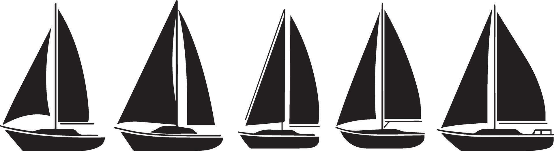 Five Sailboat Silhouettes A Simple Graphic vector