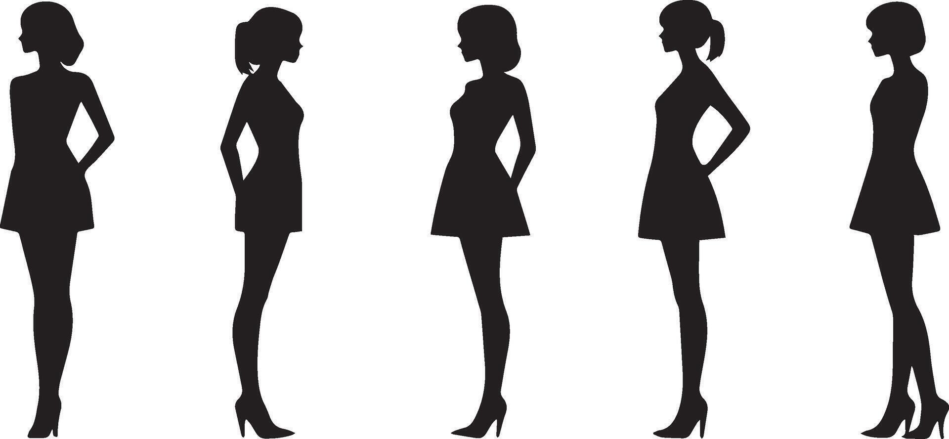 Five Elegant Female Silhouettes A Versatile Design Element vector
