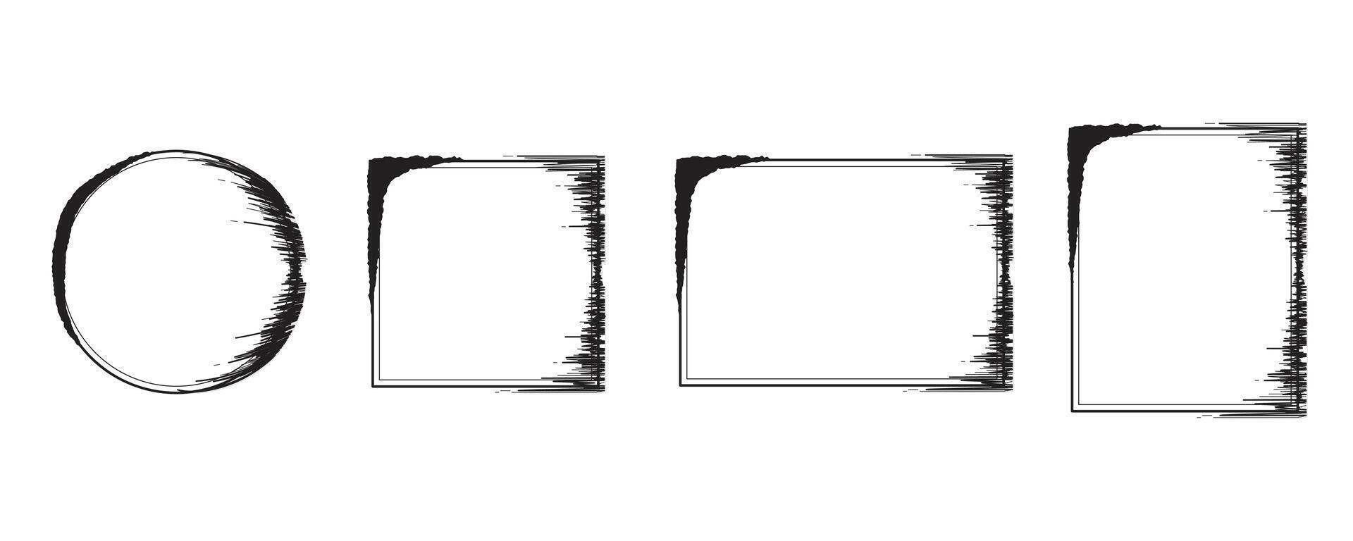 Set of noise or distorted frames line art, black border rough edgy textured, editable stroke illustration vector