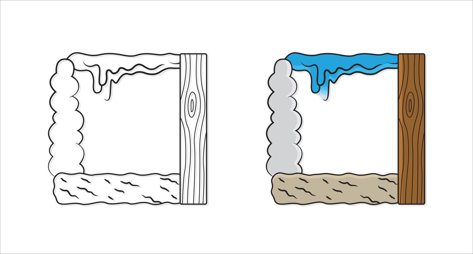 Abstract cute frame wood, liquid, cloud puff, stone texture editable stroke illustration vector