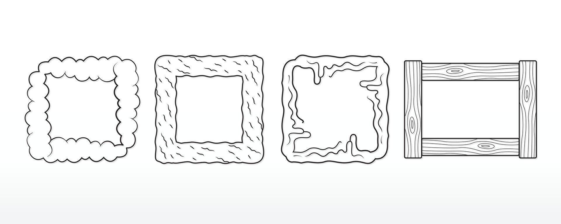 Set of cute line art abstract frames liquid, puff, wood, stone, texture editable stroke illustration vector