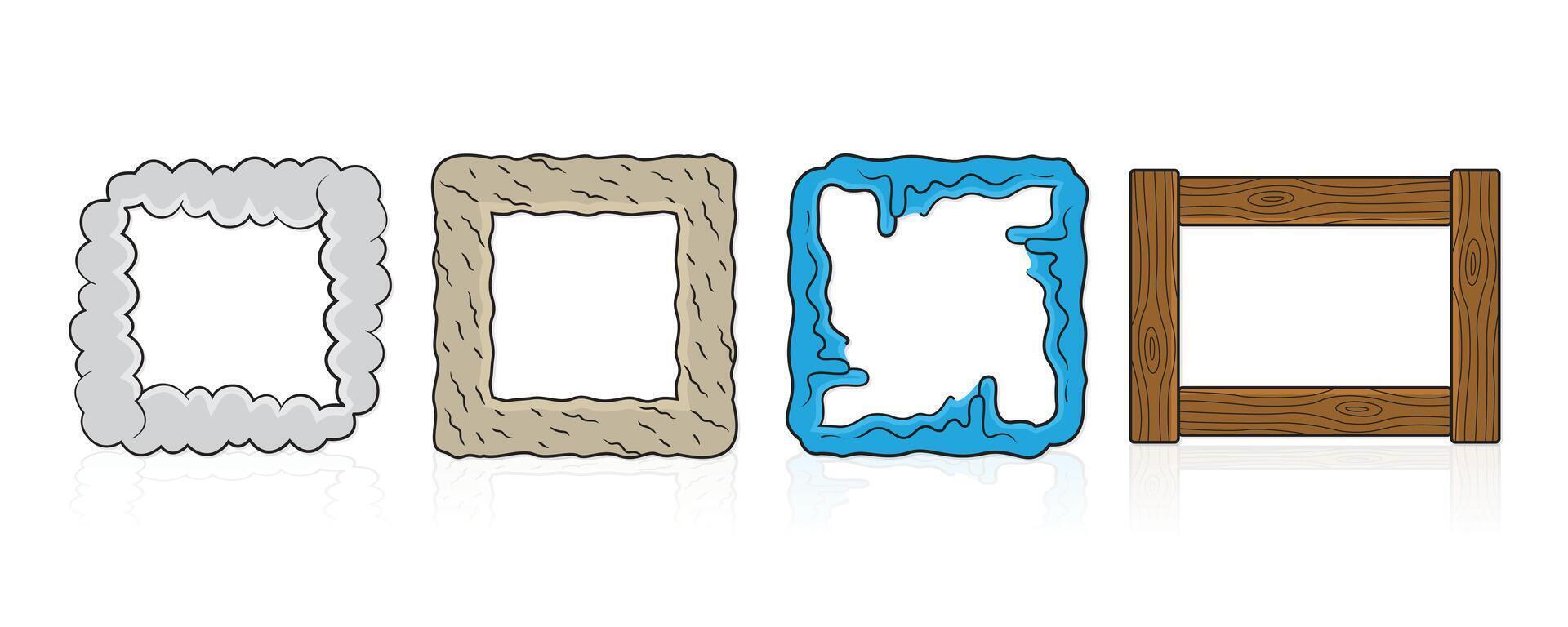 Set of cute colourful abstract frames liquid, puff, wood, stone, texture editable stroke illustration vector