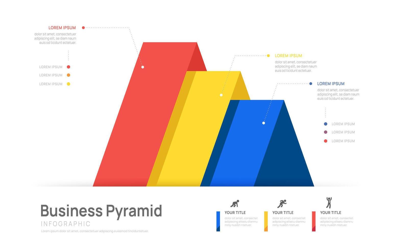 Infographics triangular pyramid chart timeline business 3 steps to success template. vector