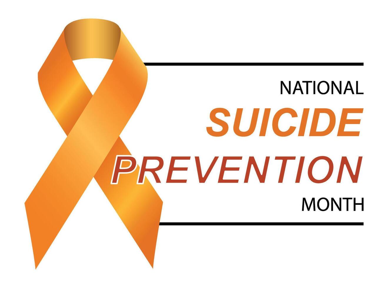 National Suicide Prevention Month. Raising awareness of Suicide Prevention. Orange Awareness Ribbon on White Background. Realistic ribbon. Template design for Banner, social media, background vector