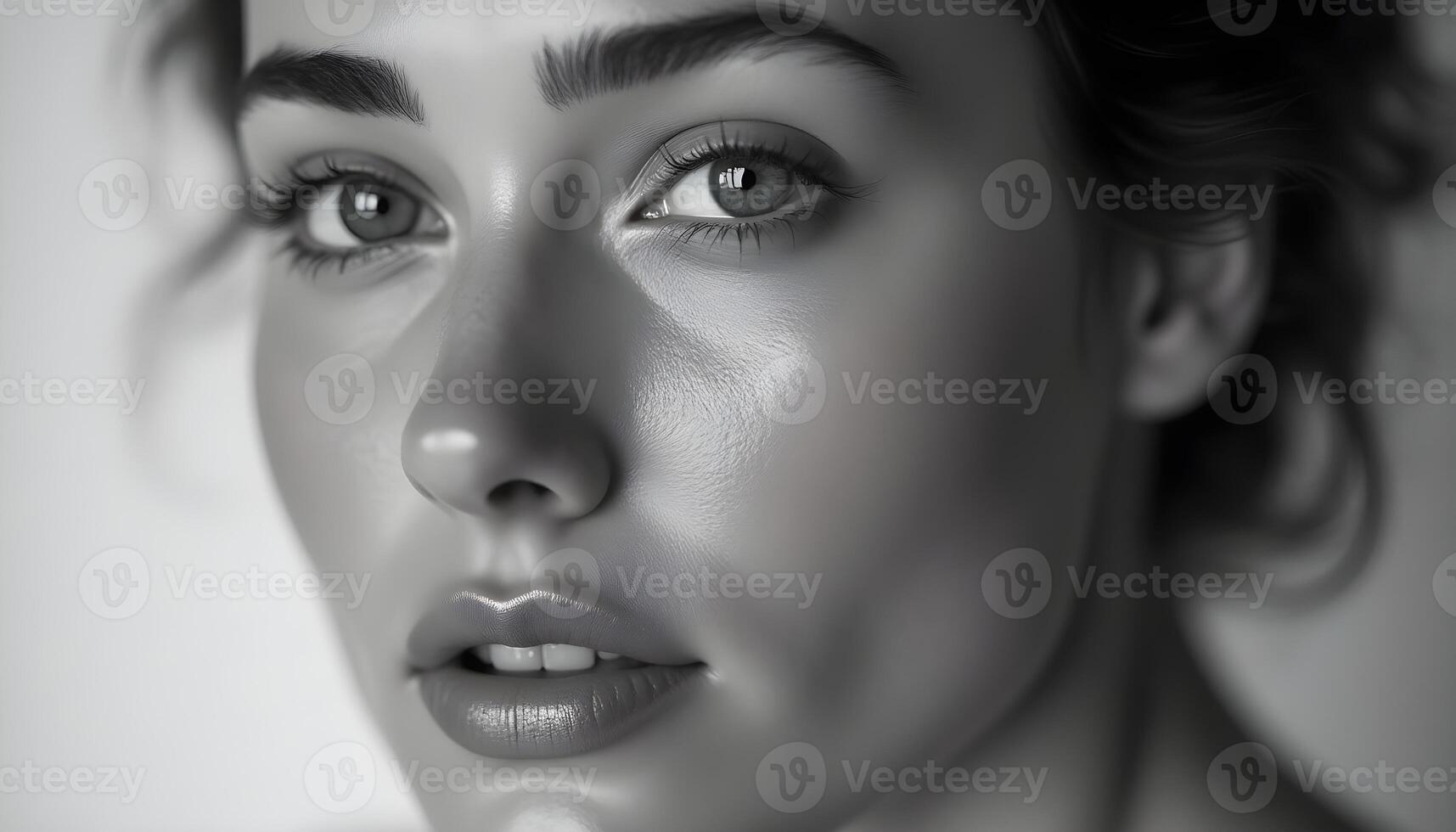 CloseUp Monochrome Portrait Expressive Female Face photo