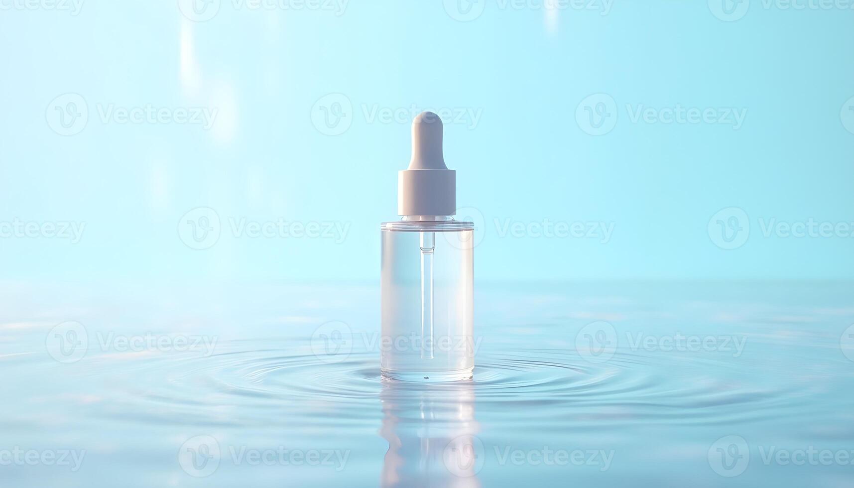 Serum Bottle Product Photography Minimalist Blue Water Background photo