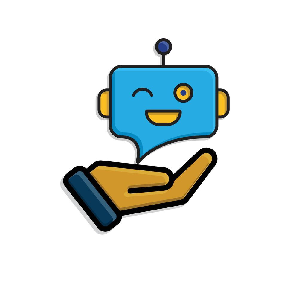 ai icon. AI Personal Assistant in hand. Chatbot avatar. Friendly robot face with chat bubble. UI, education. isometric design style vector