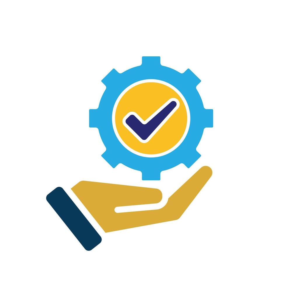 ai icon. AI Personal Assistant in hand. Task automation. Gear moving with automatic checklist. UI, education. Flat design style vector