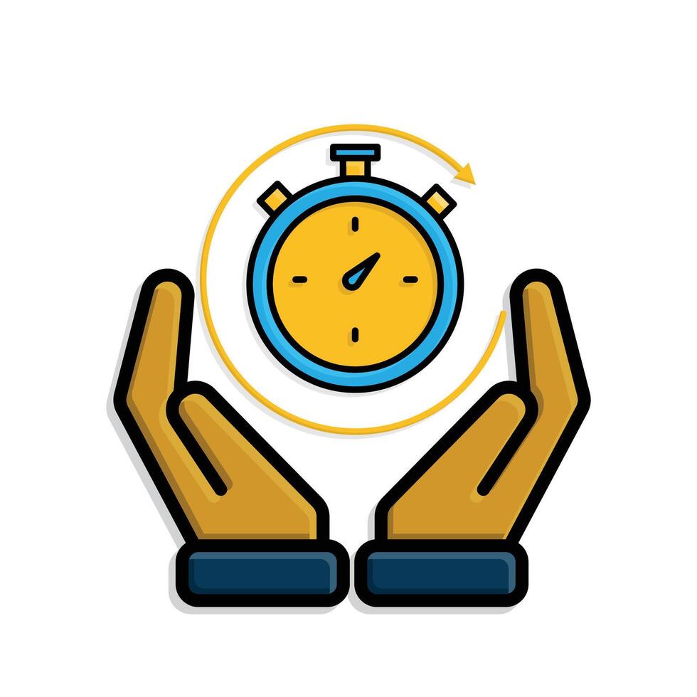 Work icon. Time tracker in two hand. Counter clock with circular progress bar. collaboration. isometric design style vector