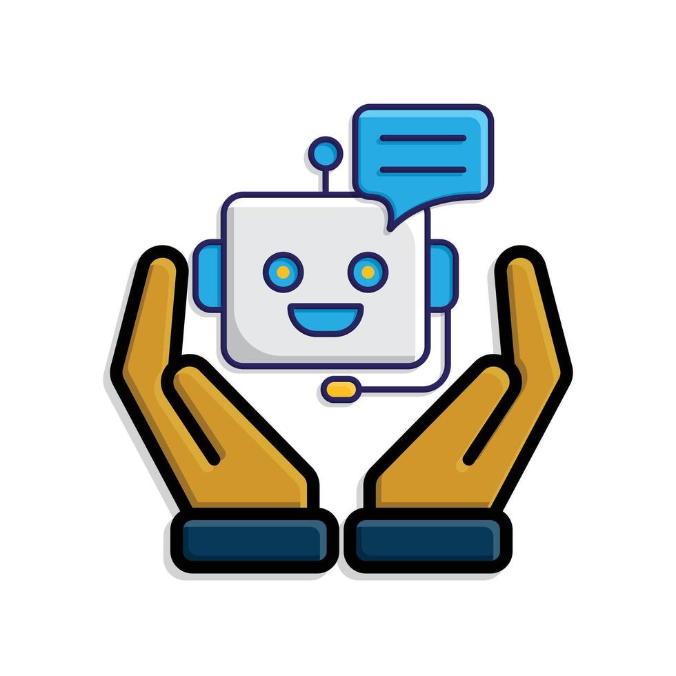 ai icon. AI Personal Assistant in two hand. Voice assistant. microphone with bot face. UI, education. isometric design style vector