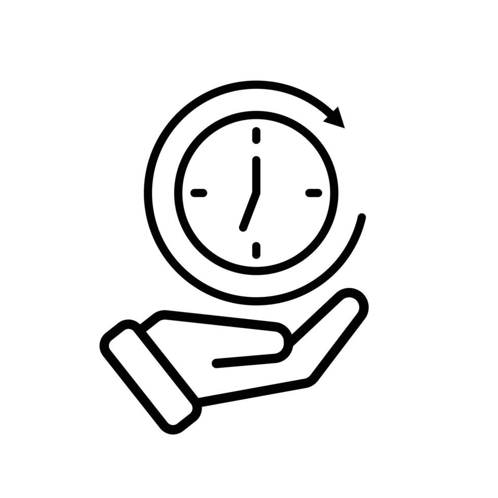 Work icon. Time tracker in hand. clock with circular progress bar. collaboration. Outline design style vector