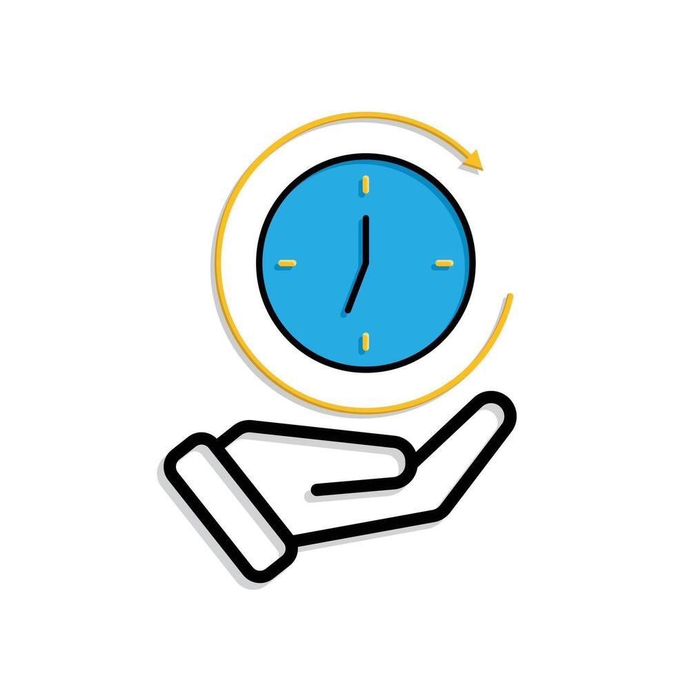 Work icon. Time tracker in hand. clock with circular progress bar. collaboration. Mixed design style vector