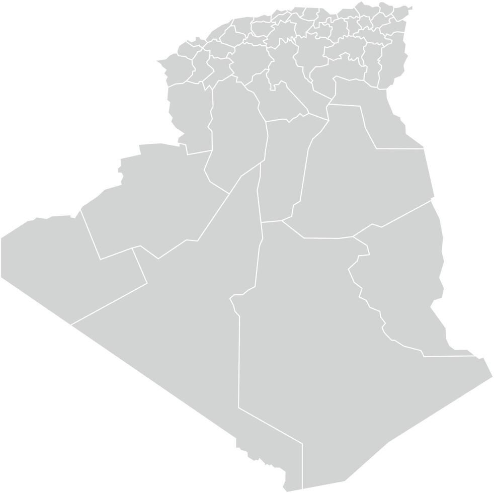Grey with White Outline Algeria Map with District Borders African Country vector
