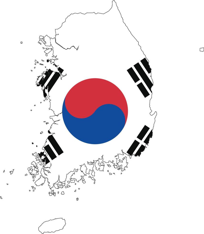 Maps of South Korea with South Korea Flag Asian Country vector