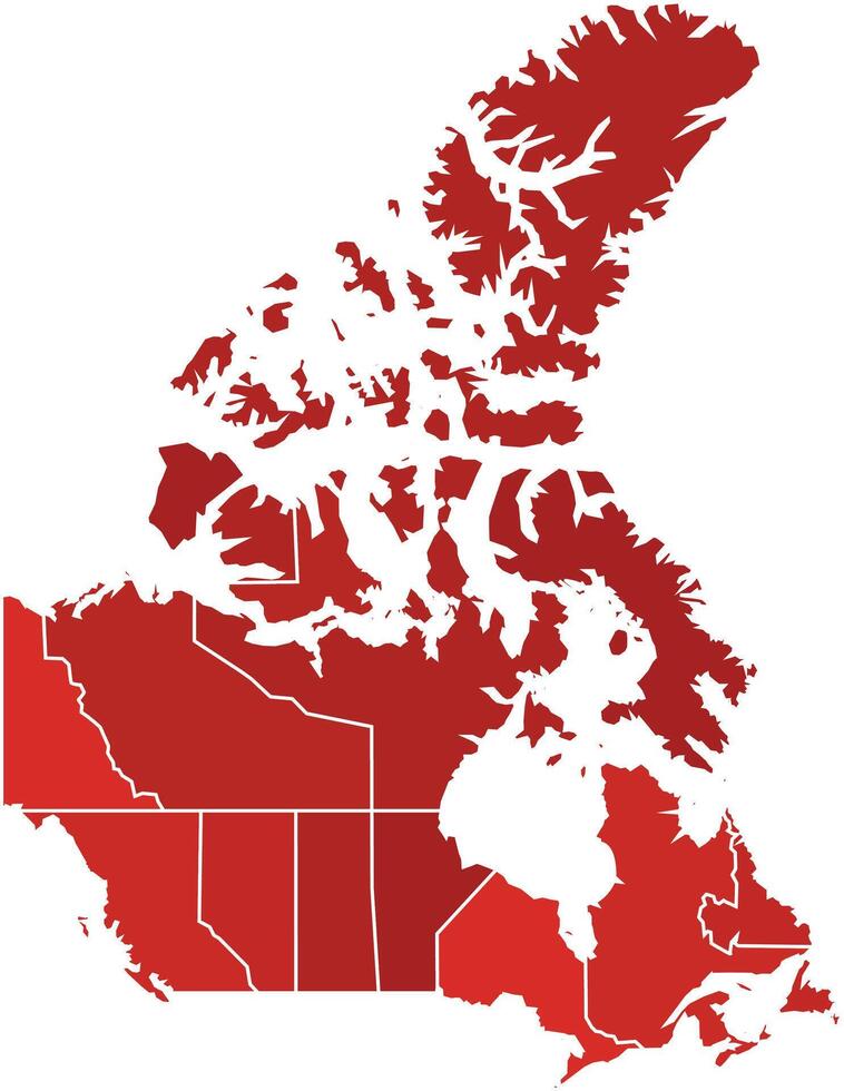 Canada Maps with Red Monochrome Color for District Borders American Country vector
