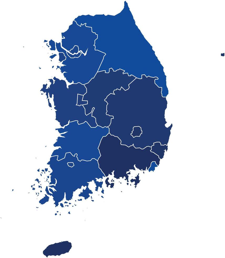 South Korea Maps with Blue Monochrome Color for District Borders Asian Country vector